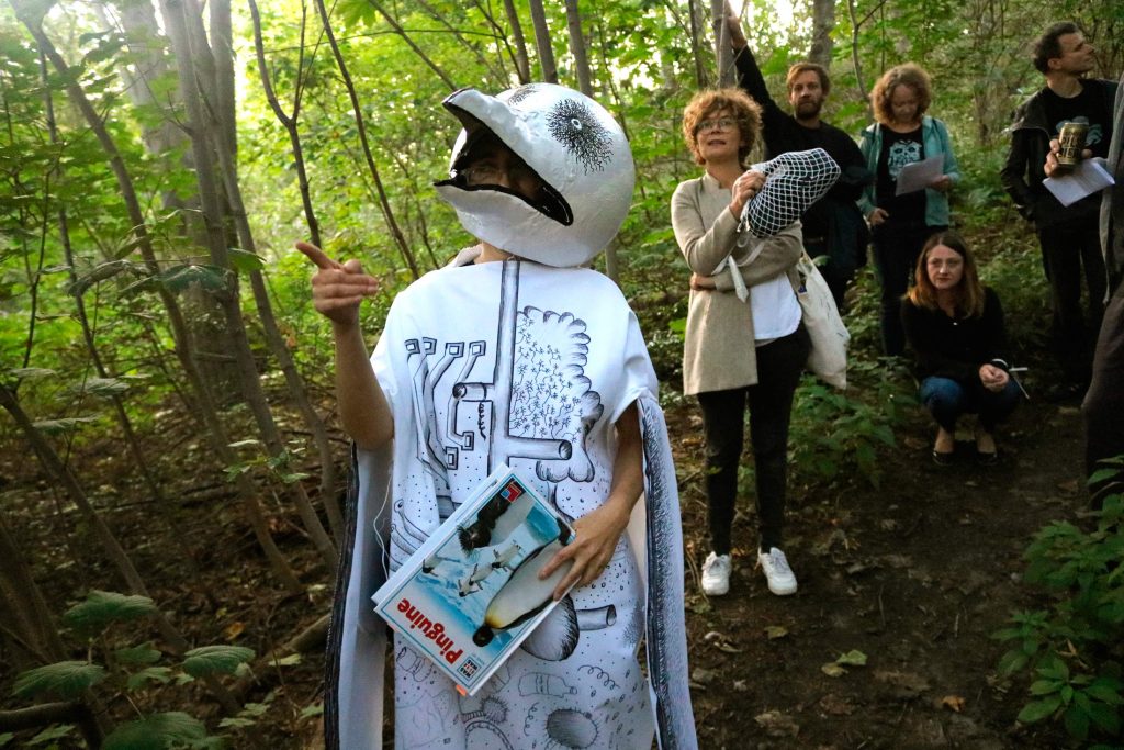 The Humboldt Penguin. The Artist Marcela Moraga dressed her self as a penguin to do performance in the Humboldthain Park in Berlin.